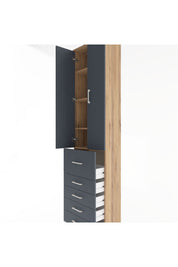 Arges Dolap 4 Raflı 5 Çekmeceli 2 Kapaklı 60x30x243 Çam-Antrasit