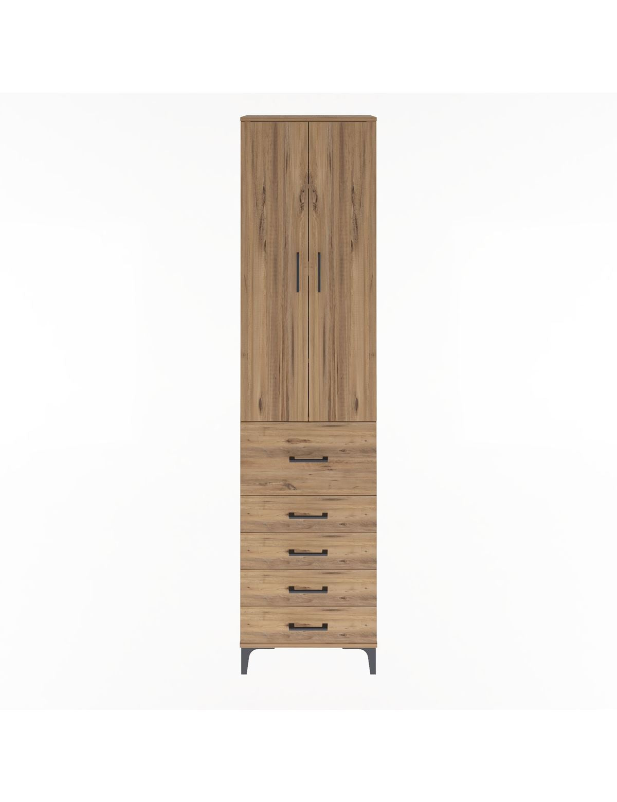 Arges Dolap 4 Raflı 5 Çekmeceli 2 Kapaklı 60x30x243 Çam-Çam