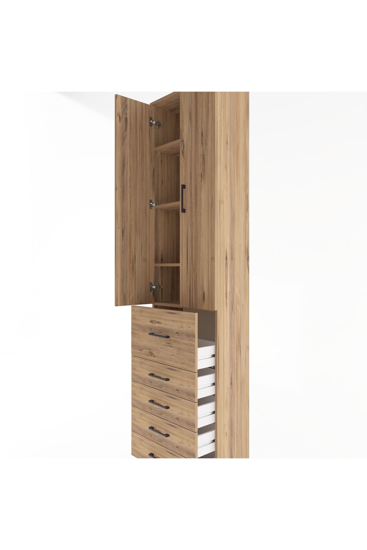 Arges Dolap 4 Raflı 5 Çekmeceli 2 Kapaklı 60x30x243 Çam-Çam