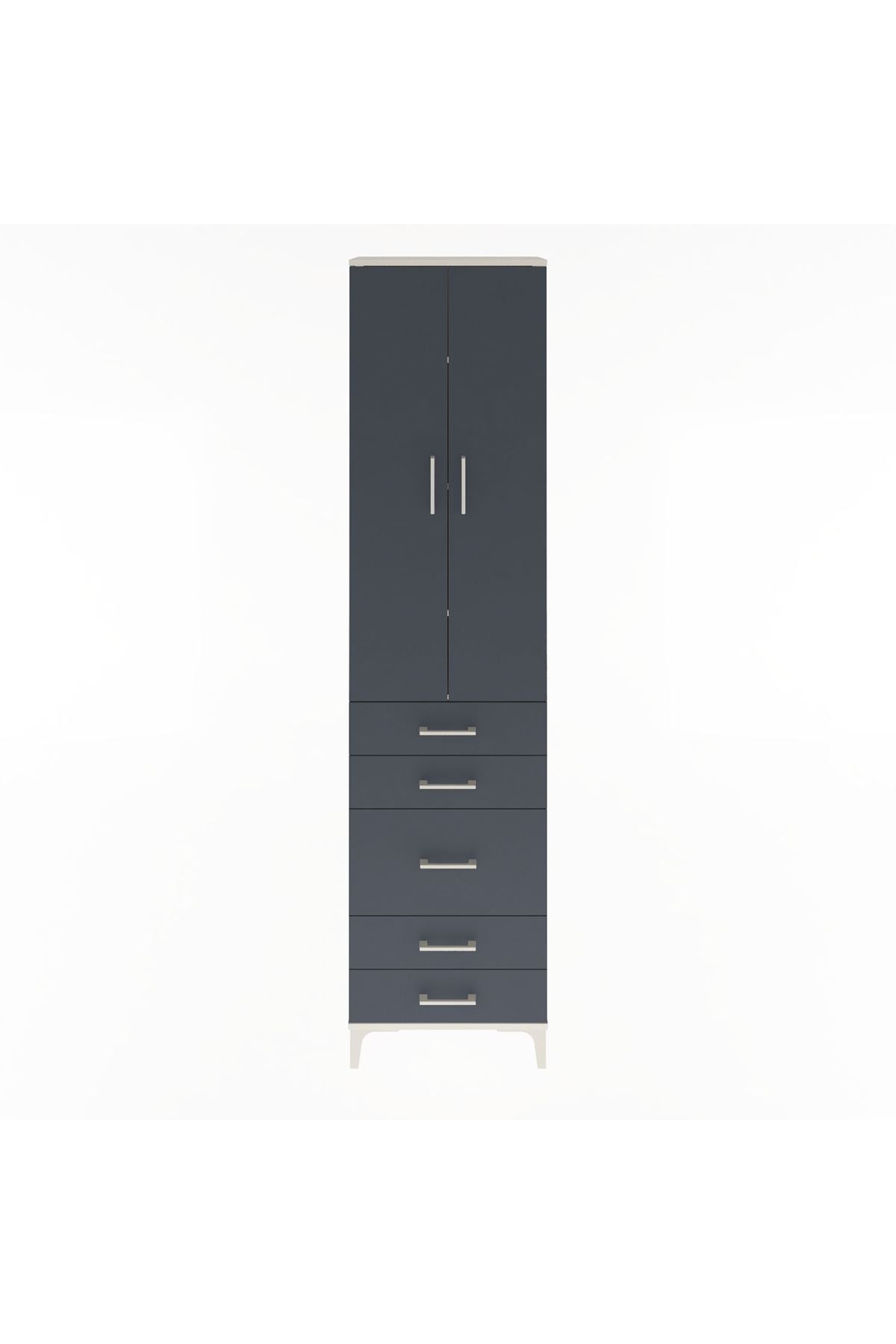 Arges Dolap 4 Raflı 5 Çekmeceli 2 Kapaklı 60x30x243 Aytaşı-Antrasit