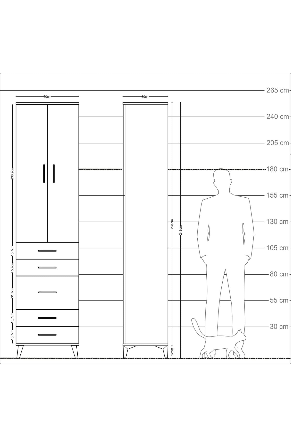 Arges Dolap 4 Raflı 5 Çekmeceli 2 Kapaklı 60x30x243 Aytaşı-Aytaşı