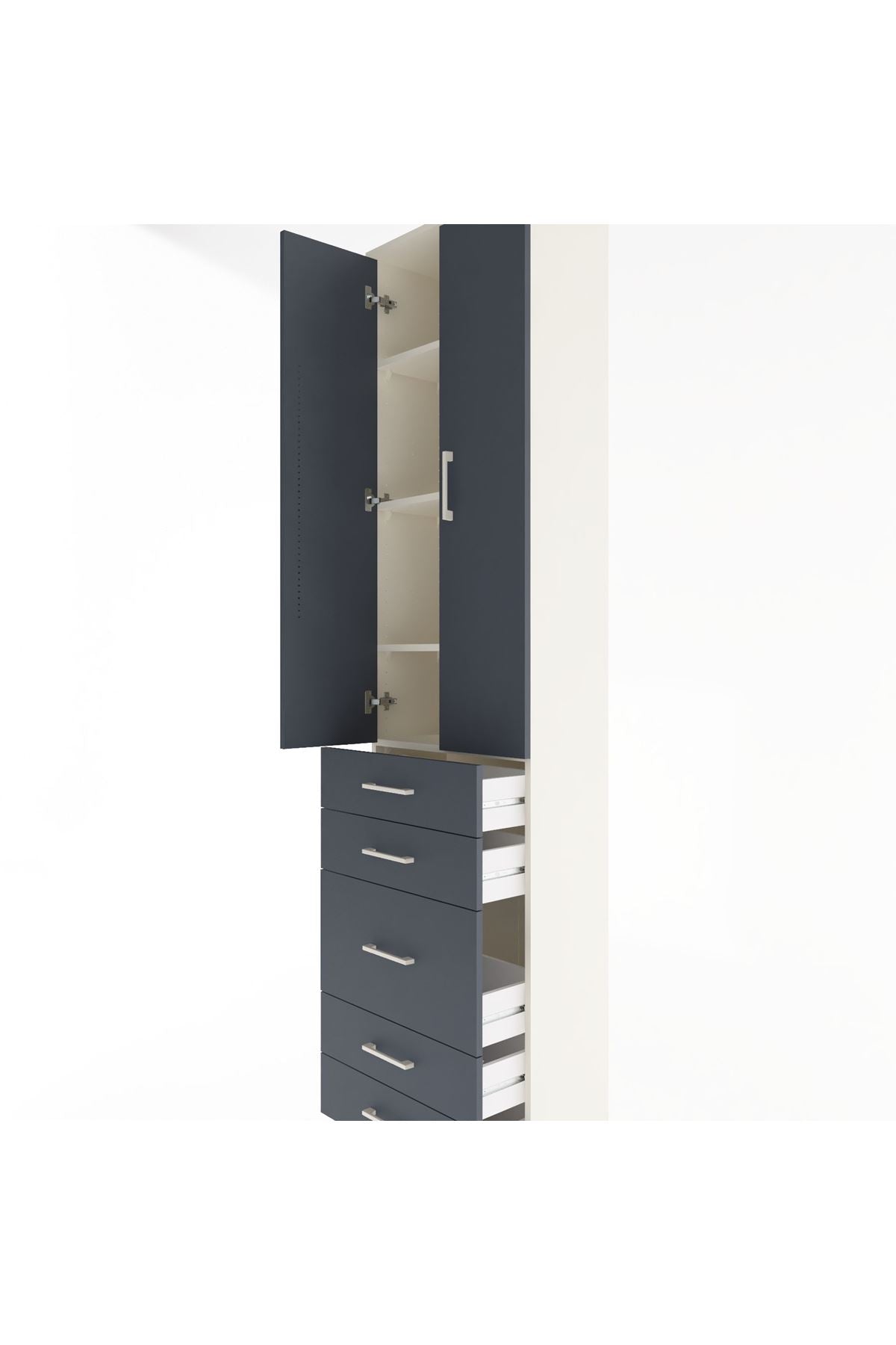 Arges Dolap 4 Raflı 5 Çekmeceli 2 Kapaklı 60x30x243 Aytaşı-Antrasit