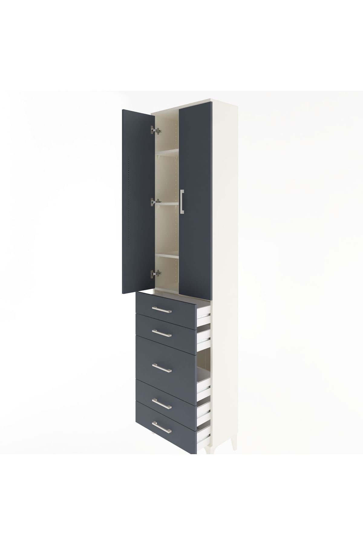 Arges Dolap 4 Raflı 5 Çekmeceli 2 Kapaklı 60x30x243 Aytaşı-Antrasit