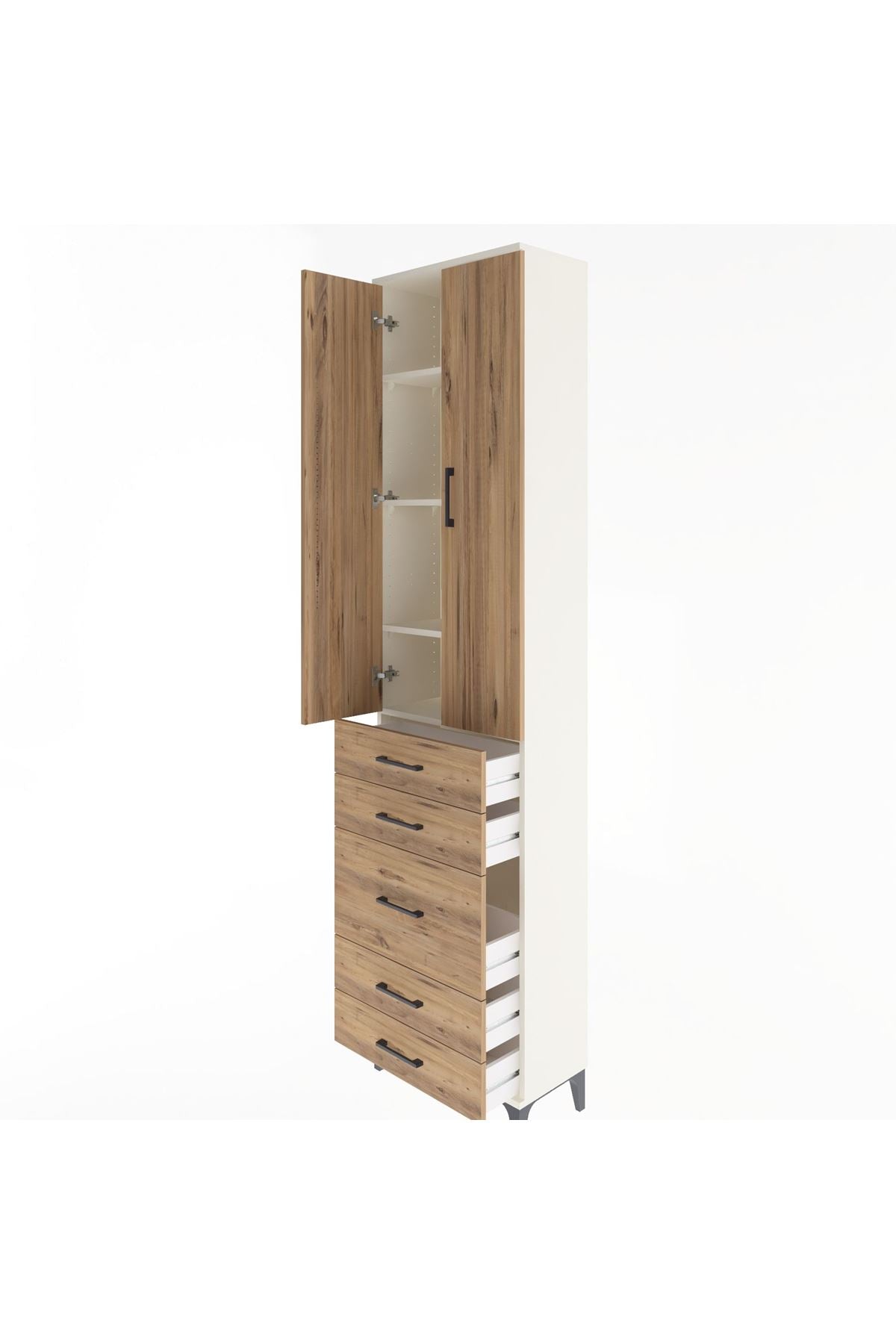 Arges Dolap 4 Raflı 5 Çekmeceli 2 Kapaklı 60x30x243 Aytaşı-Çam