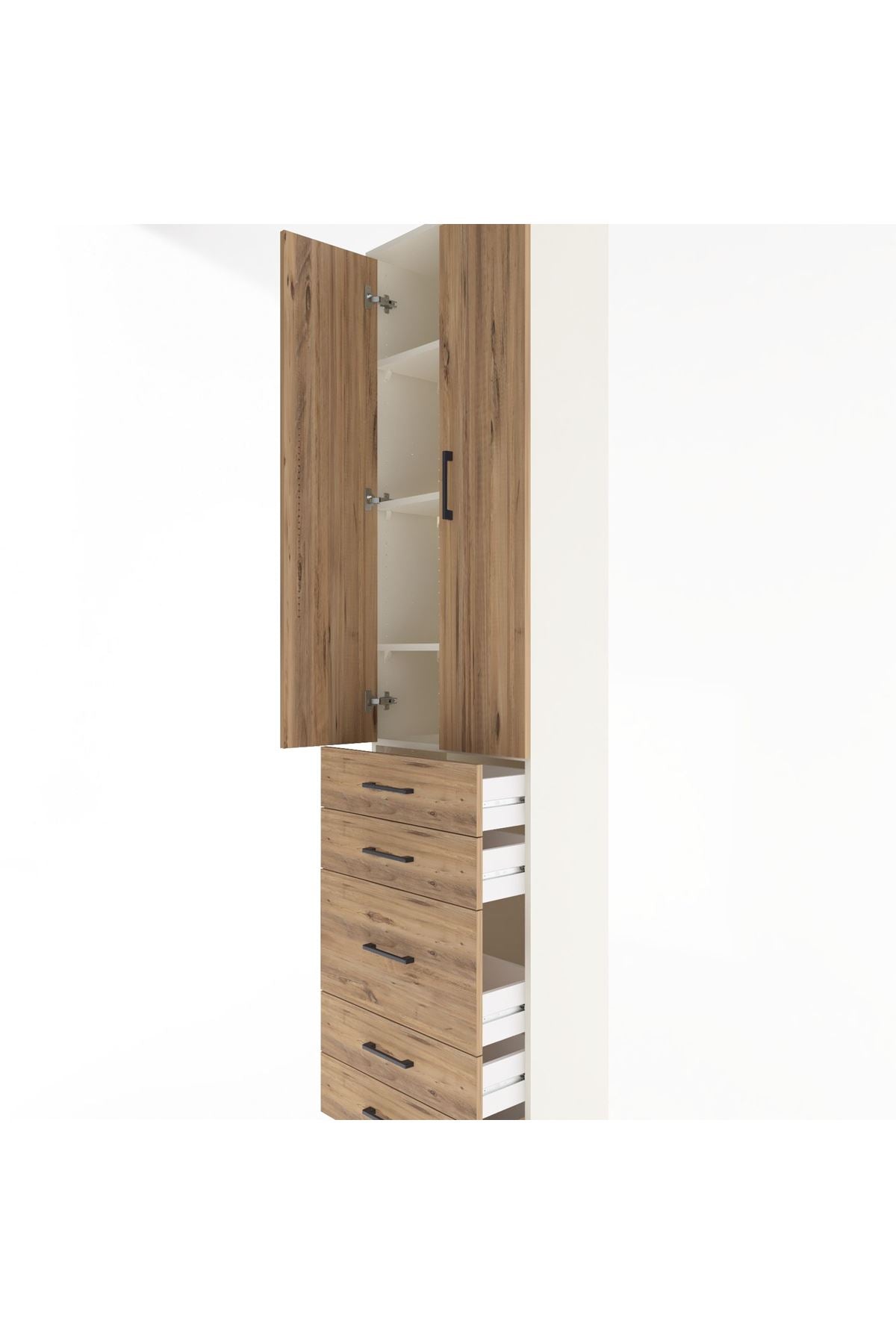 Arges Dolap 4 Raflı 5 Çekmeceli 2 Kapaklı 60x30x243 Aytaşı-Çam