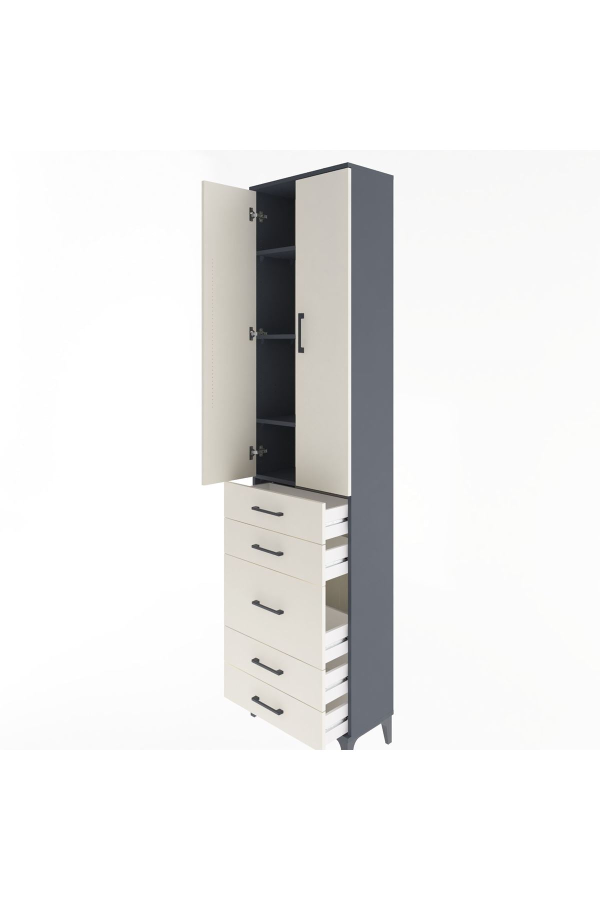 Arges Dolap 4 Raflı 5 Çekmeceli 2 Kapaklı 60x30x243 Antrasit-Aytaşı