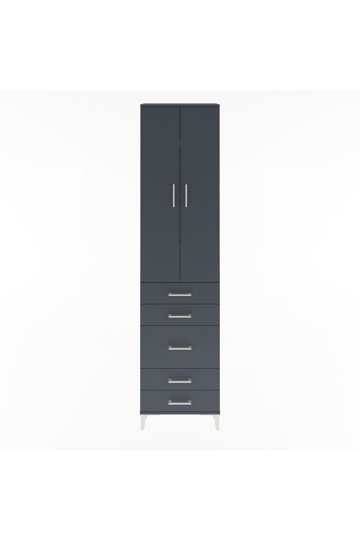 Arges Dolap 4 Raflı 5 Çekmeceli 2 Kapaklı 60x30x243 Antrasit-Antrasit
