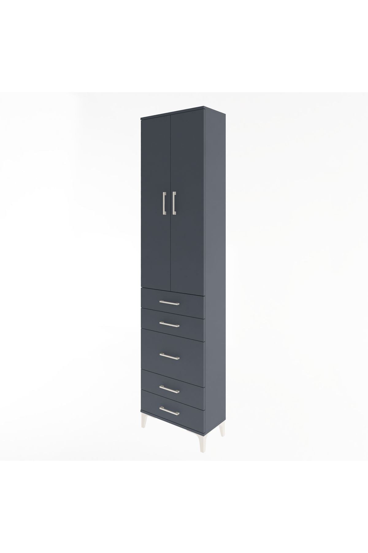 Arges Dolap 4 Raflı 5 Çekmeceli 2 Kapaklı 60x30x243 Antrasit-Antrasit