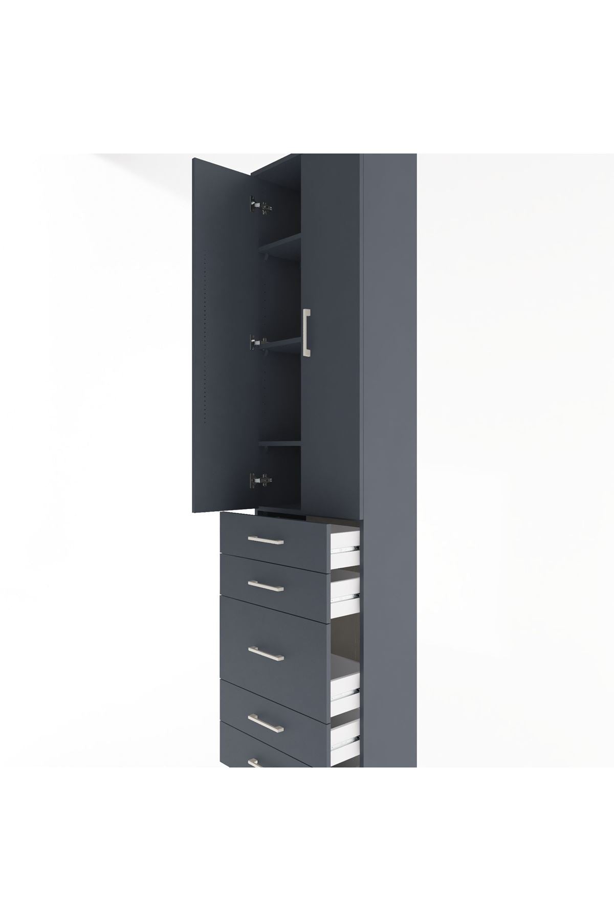 Arges Dolap 4 Raflı 5 Çekmeceli 2 Kapaklı 60x30x243 Antrasit-Antrasit