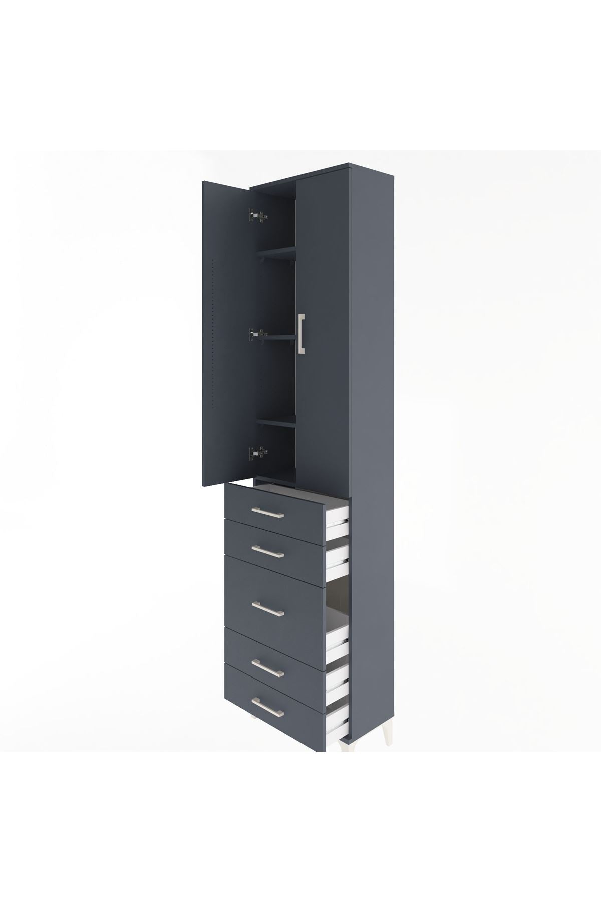 Arges Dolap 4 Raflı 5 Çekmeceli 2 Kapaklı 60x30x243 Antrasit-Antrasit