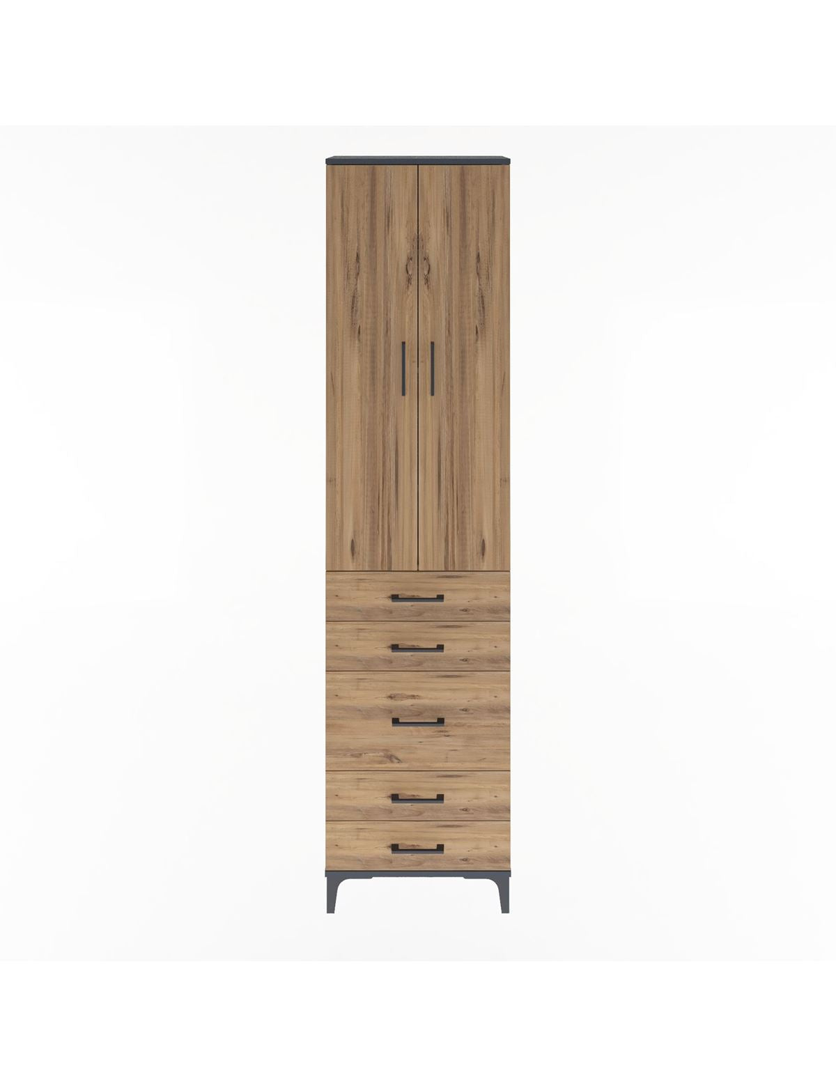 Arges Dolap 4 Raflı 5 Çekmeceli 2 Kapaklı 60x30x243 Antrasit-Çam