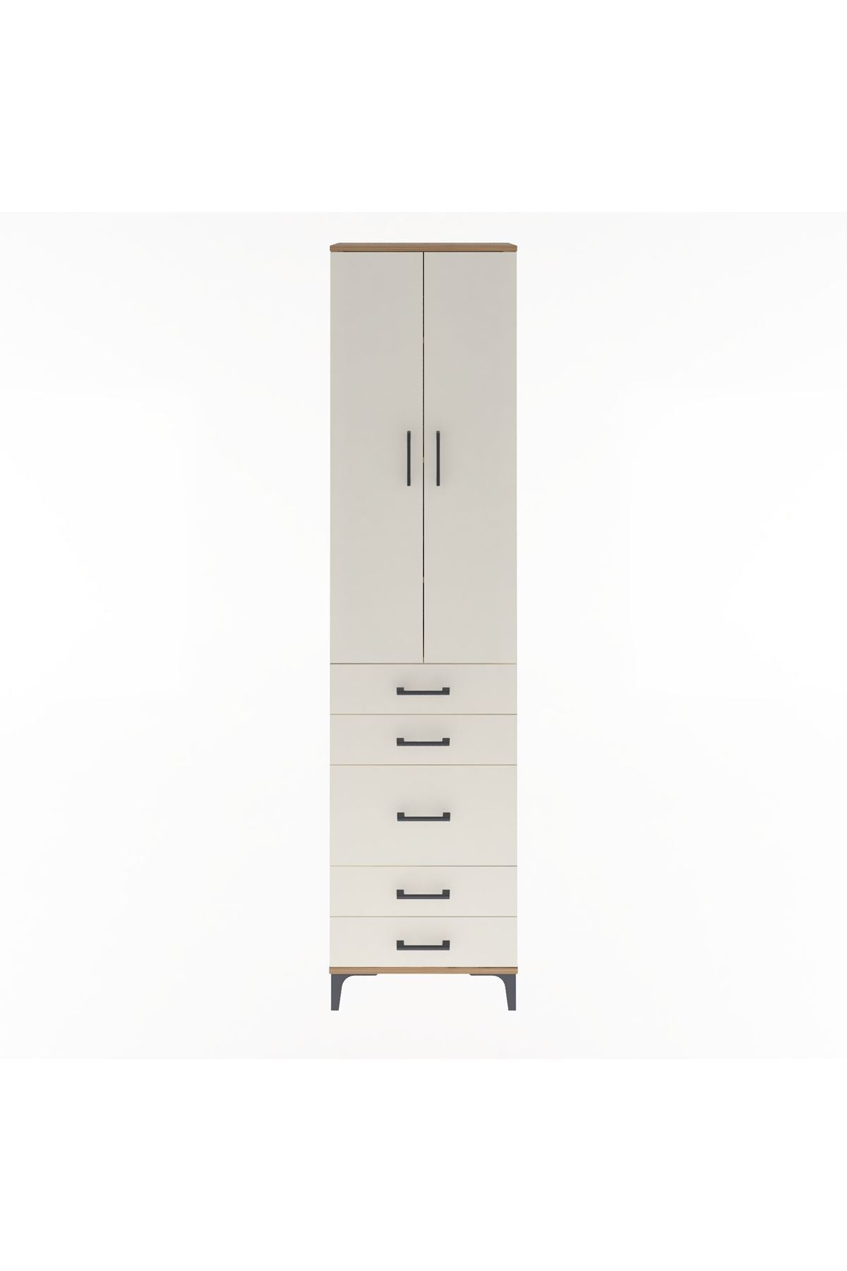 Arges Dolap 4 Raflı 5 Çekmeceli 2 Kapaklı 60x30x243 Çam-Aytaşı