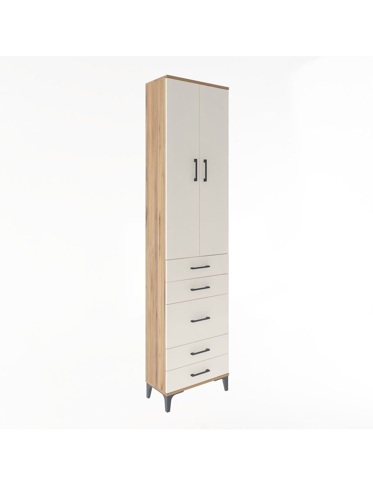 Arges Dolap 4 Raflı 5 Çekmeceli 2 Kapaklı 60x30x243 Çam-Aytaşı