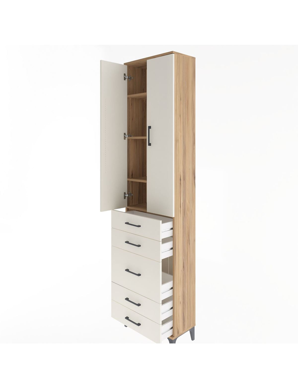 Arges Dolap 4 Raflı 5 Çekmeceli 2 Kapaklı 60x30x243 - S32M028V7A