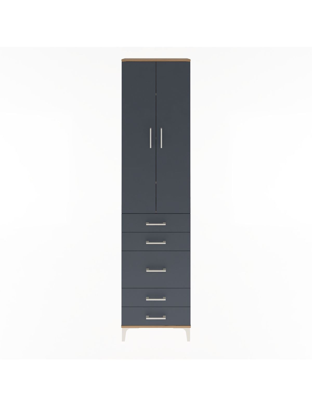 Arges Dolap 4 Raflı 5 Çekmeceli 2 Kapaklı 60x30x243 Çam-Antrasit