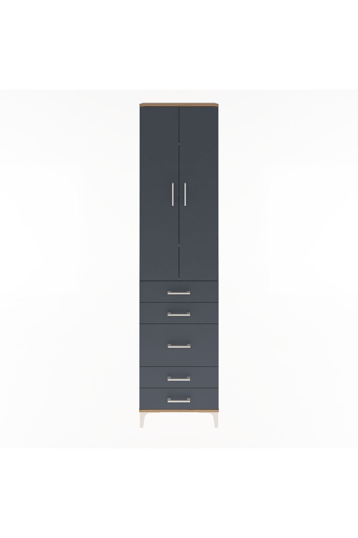 Arges Dolap 4 Raflı 5 Çekmeceli 2 Kapaklı 60x30x243 Çam-Antrasit