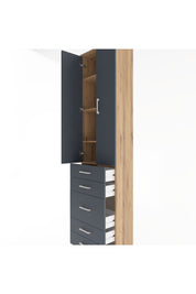 Arges Dolap 4 Raflı 5 Çekmeceli 2 Kapaklı 60x30x243 Çam-Antrasit