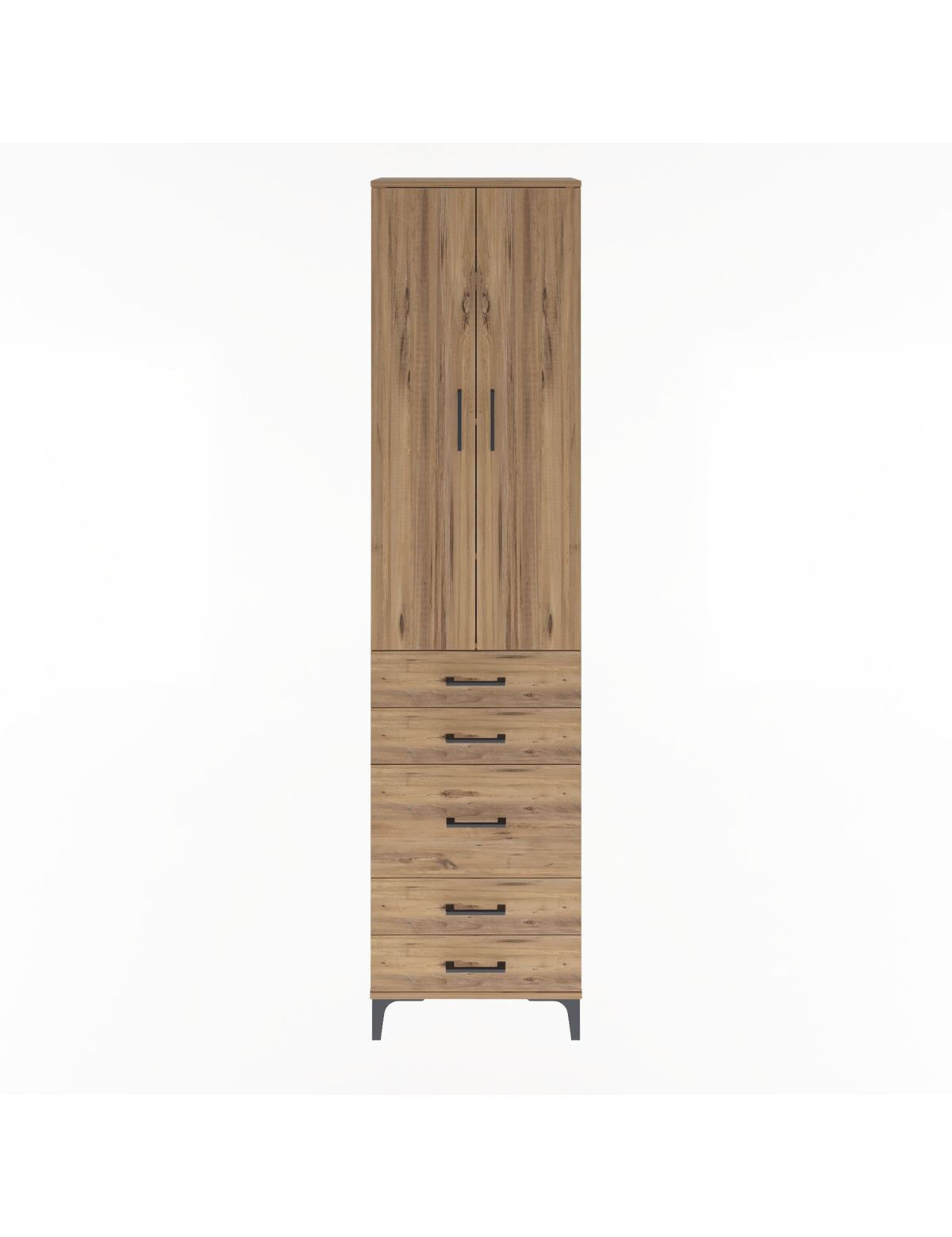 Arges Dolap 4 Raflı 5 Çekmeceli 2 Kapaklı 60x30x243 Çam-Çam