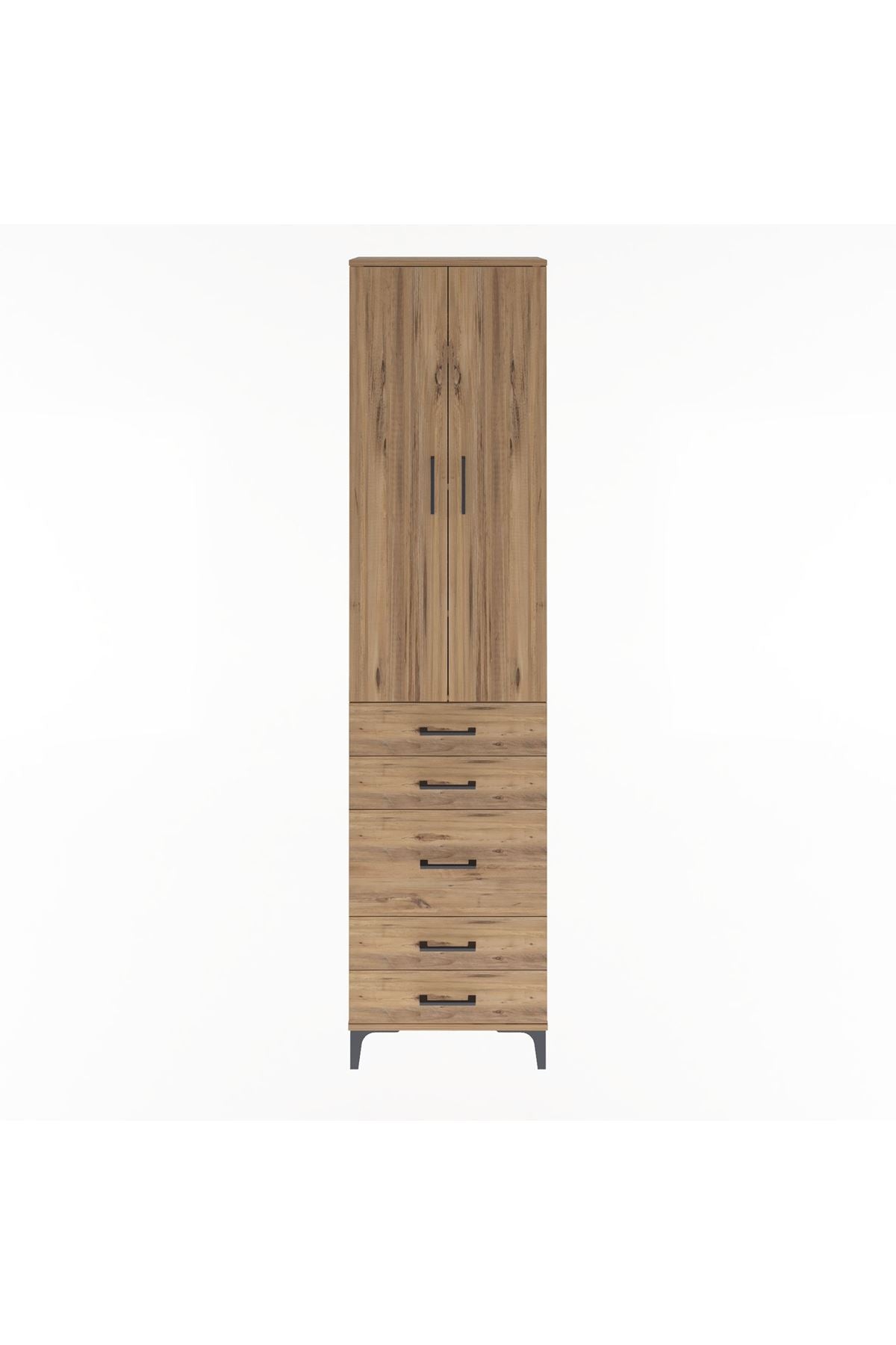 Arges Dolap 4 Raflı 5 Çekmeceli 2 Kapaklı 60x30x243 Çam-Çam