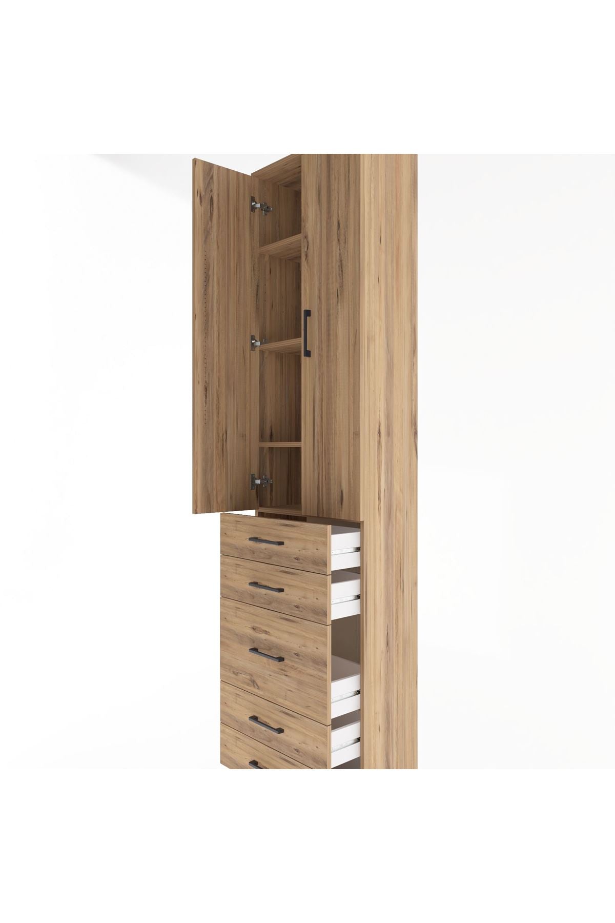 Arges Dolap 4 Raflı 5 Çekmeceli 2 Kapaklı 60x30x243 Çam-Çam