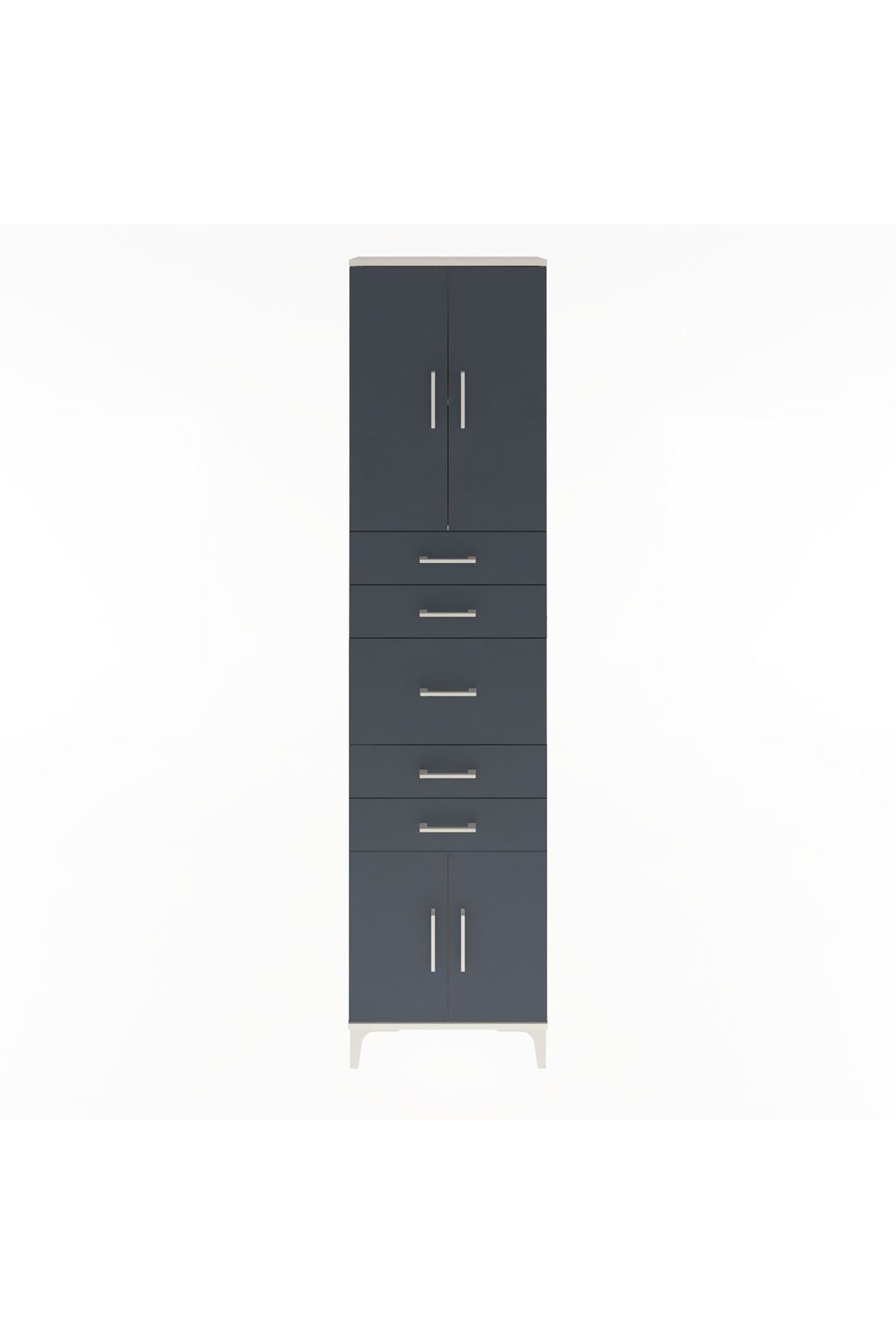 Arges Dolap 2 Raflı 5 Çekmeceli 4 Kapaklı 60x30x243 Aytaşı-Antrasit