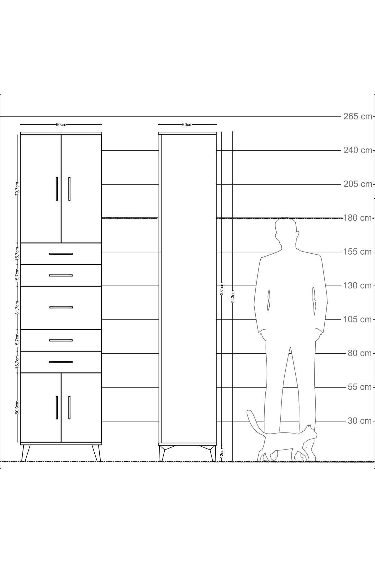 Arges Dolap 2 Raflı 5 Çekmeceli 4 Kapaklı 60x30x243 - S32M029V3A