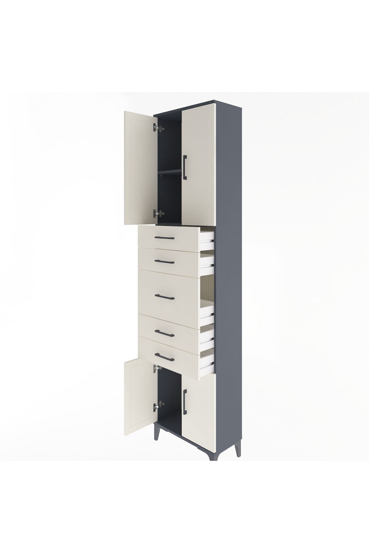 Arges Dolap 2 Raflı 5 Çekmeceli 4 Kapaklı 60x30x243 Antrasit-Aytaşı
