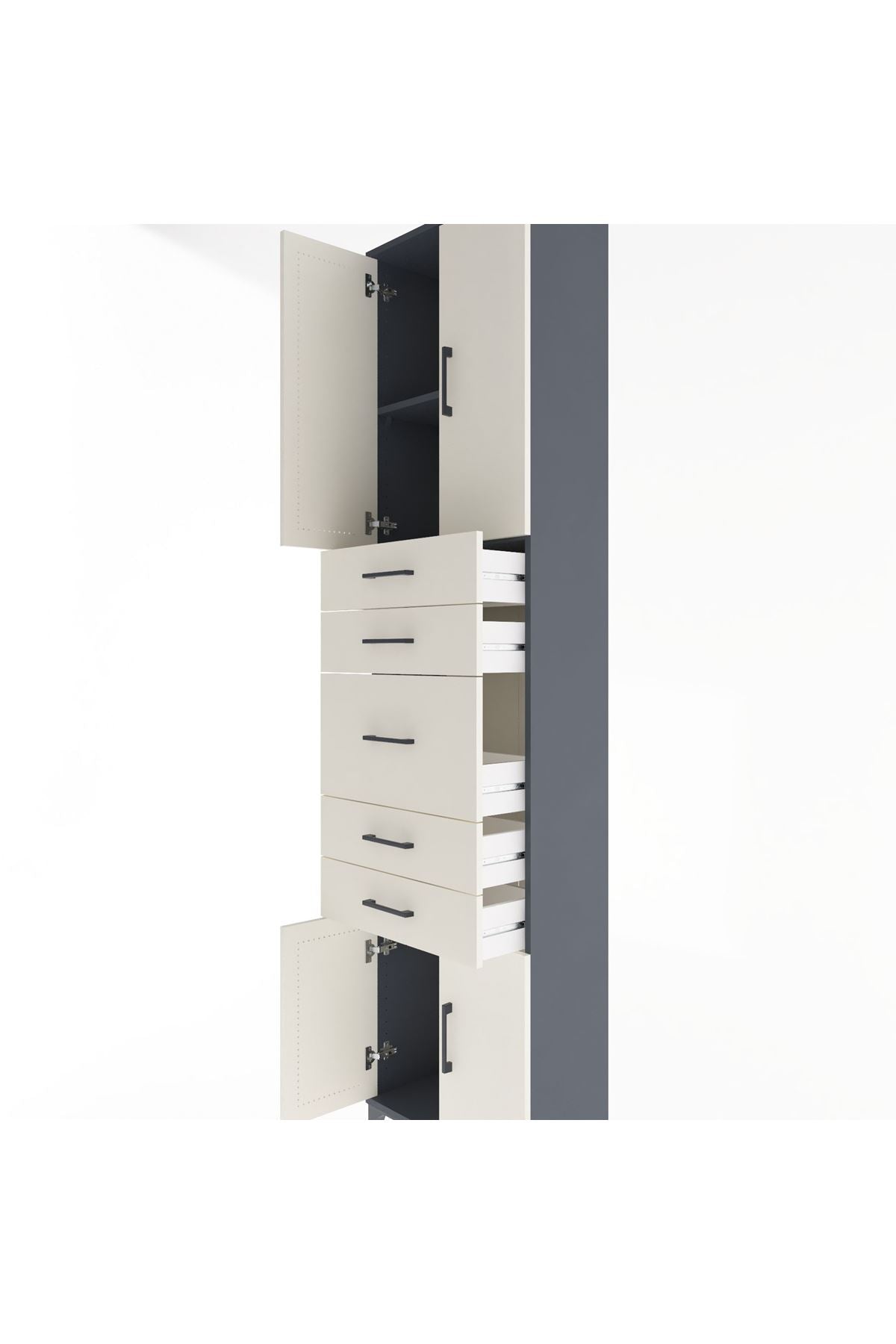 Arges Dolap 2 Raflı 5 Çekmeceli 4 Kapaklı 60x30x243 Antrasit-Aytaşı