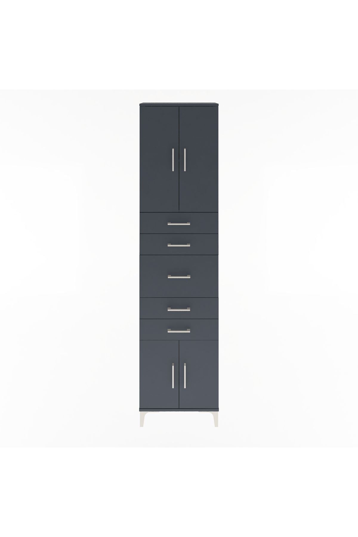Arges Dolap 2 Raflı 5 Çekmeceli 4 Kapaklı 60x30x243 Antrasit-Antrasit