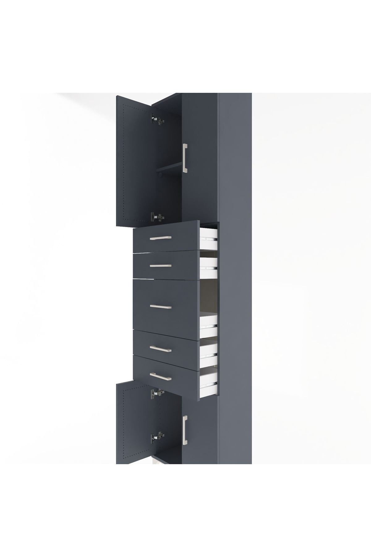 Arges Dolap 2 Raflı 5 Çekmeceli 4 Kapaklı 60x30x243 Antrasit-Antrasit