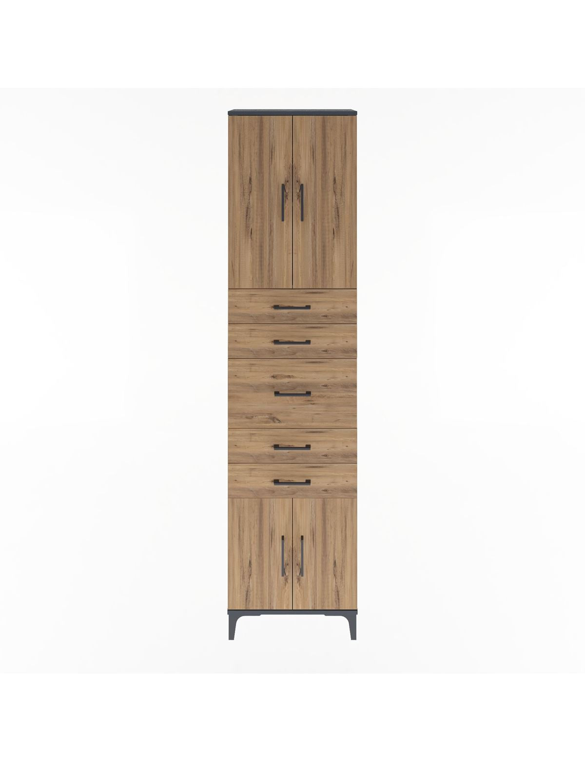 Arges Dolap 2 Raflı 5 Çekmeceli 4 Kapaklı 60x30x243 Antrasit-Çam