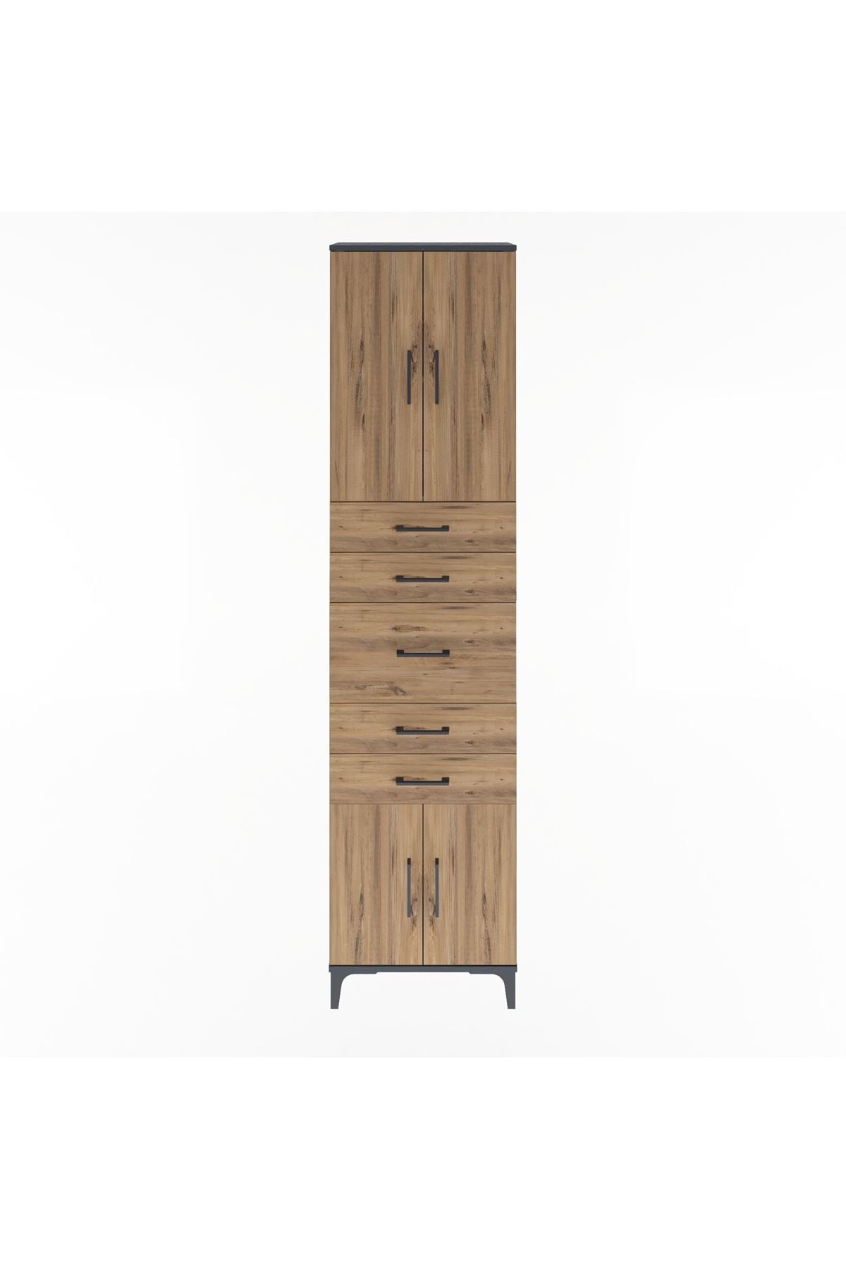 Arges Dolap 2 Raflı 5 Çekmeceli 4 Kapaklı 60x30x243 Antrasit-Çam