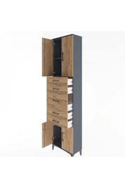 Arges Dolap 2 Raflı 5 Çekmeceli 4 Kapaklı 60x30x243 Antrasit-Çam