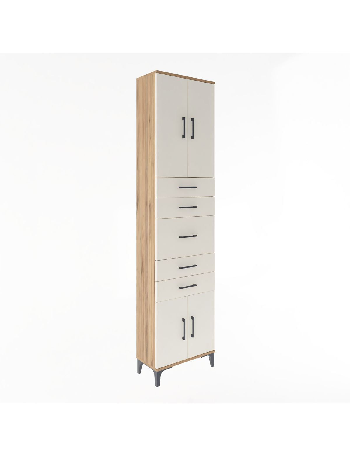 Arges Dolap 2 Raflı 5 Çekmeceli 4 Kapaklı 60x30x243 Çam-Aytaşı