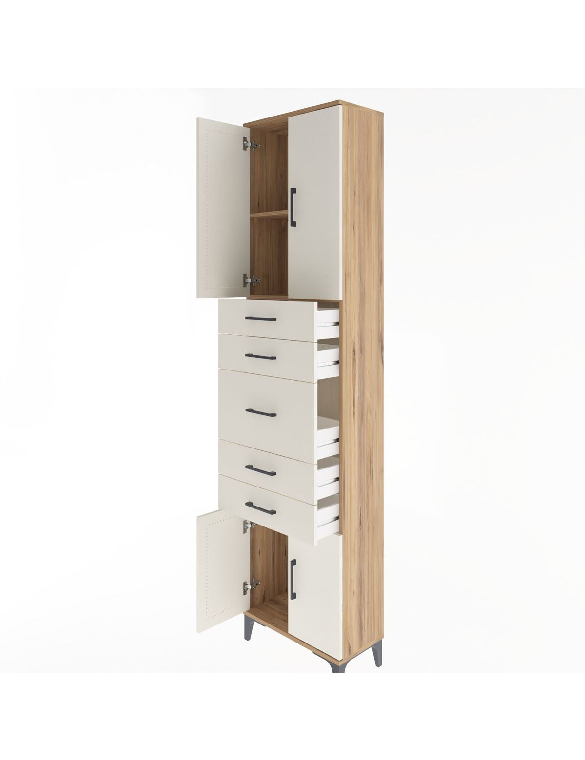 Arges Dolap 2 Raflı 5 Çekmeceli 4 Kapaklı 60x30x243 - S32M029V7A