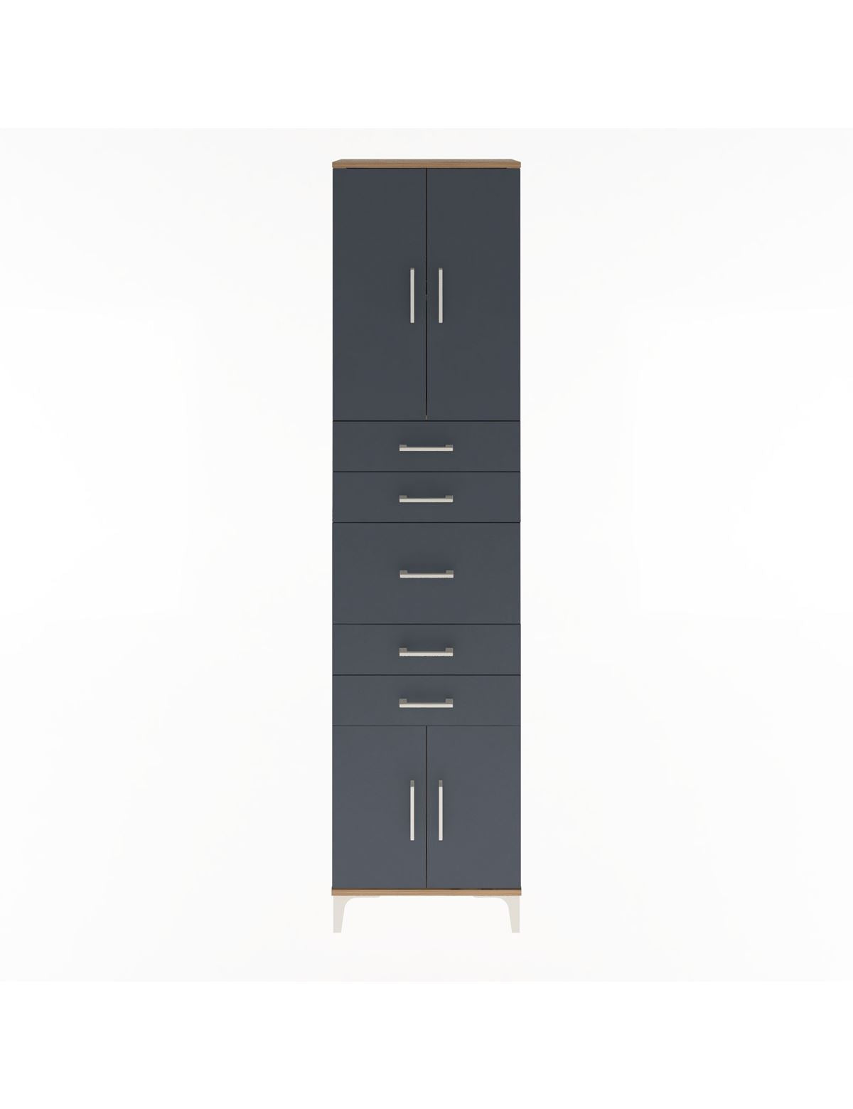 Arges Dolap 2 Raflı 5 Çekmeceli 4 Kapaklı 60x30x243 Çam-Antrasit