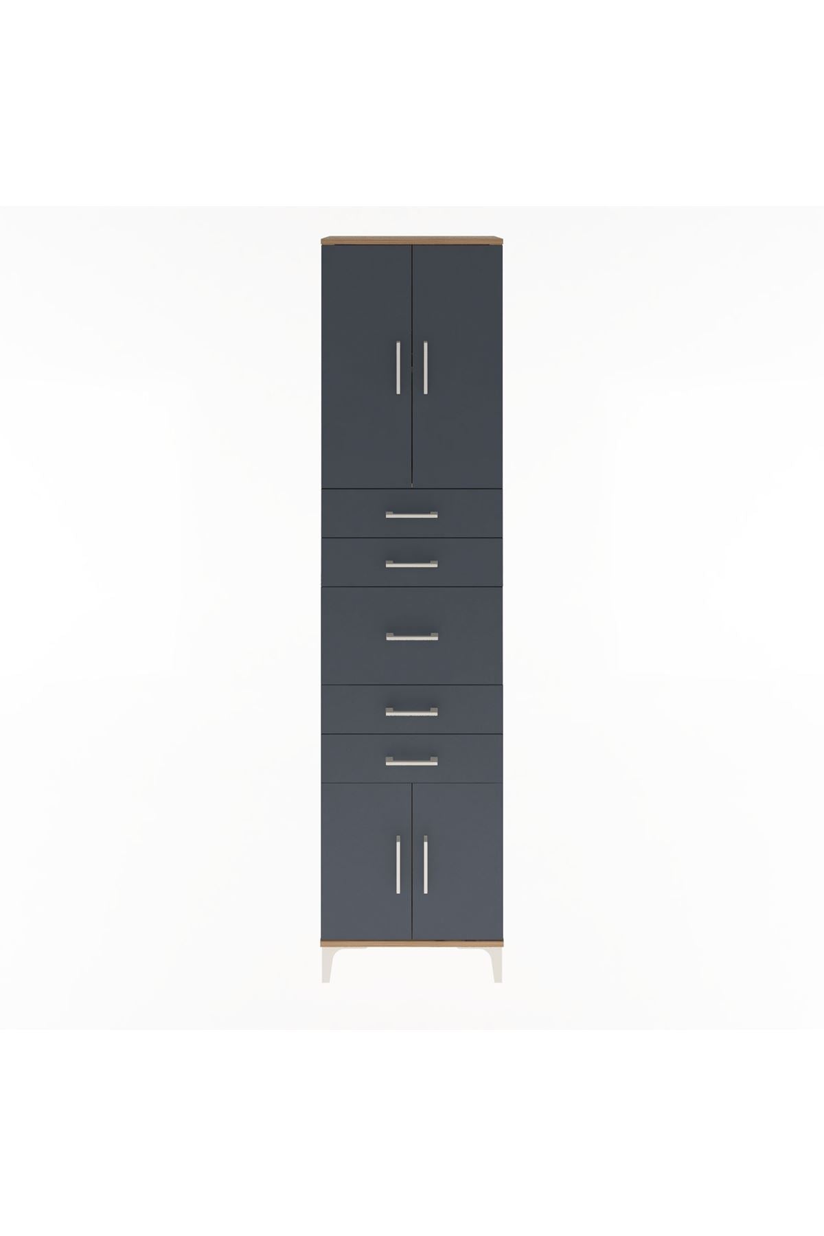 Arges Dolap 2 Raflı 5 Çekmeceli 4 Kapaklı 60x30x243 Çam-Antrasit