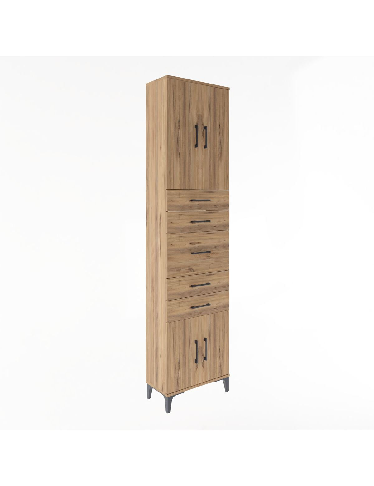 Arges Dolap 2 Raflı 5 Çekmeceli 4 Kapaklı 60x30x243 Çam-Çam