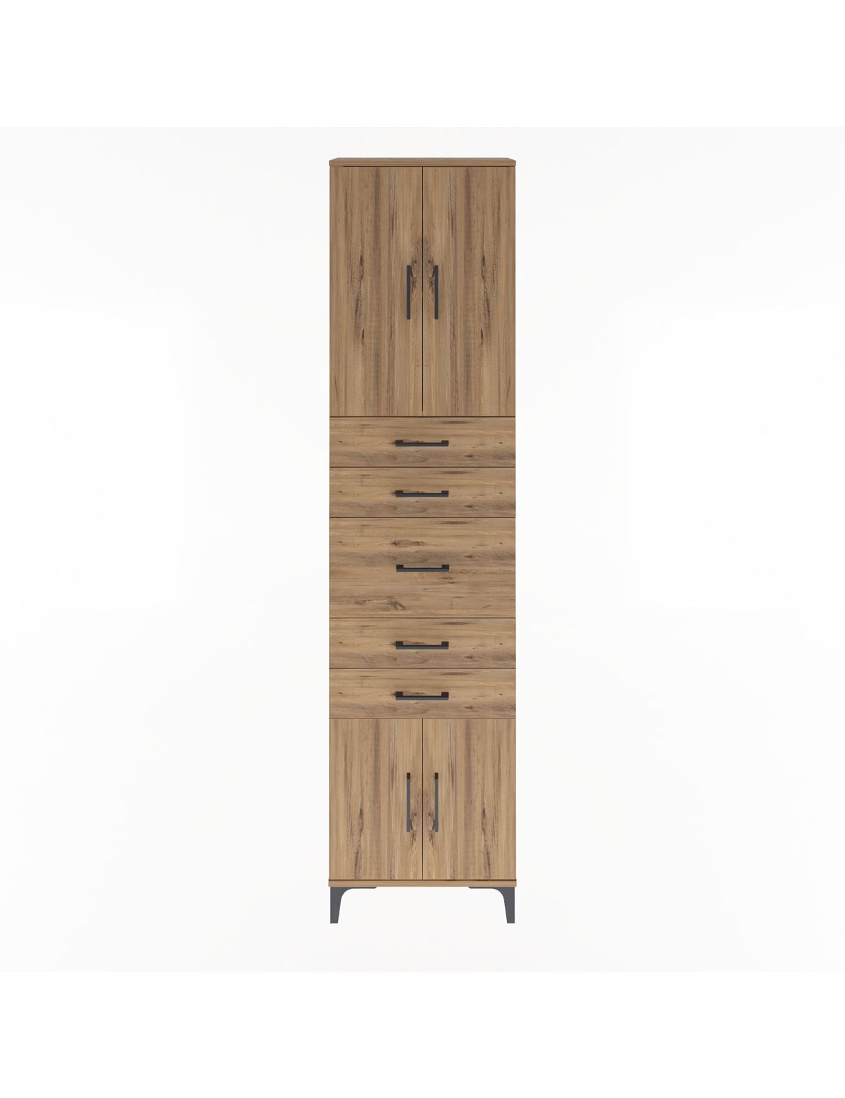 Arges Dolap 2 Raflı 5 Çekmeceli 4 Kapaklı 60x30x243 Çam-Çam