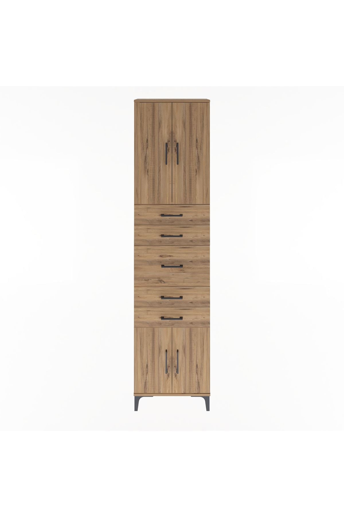 Arges Dolap 2 Raflı 5 Çekmeceli 4 Kapaklı 60x30x243 Çam-Çam