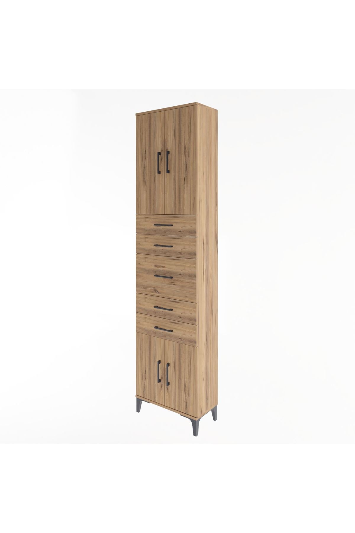 Arges Dolap 2 Raflı 5 Çekmeceli 4 Kapaklı 60x30x243 Çam-Çam