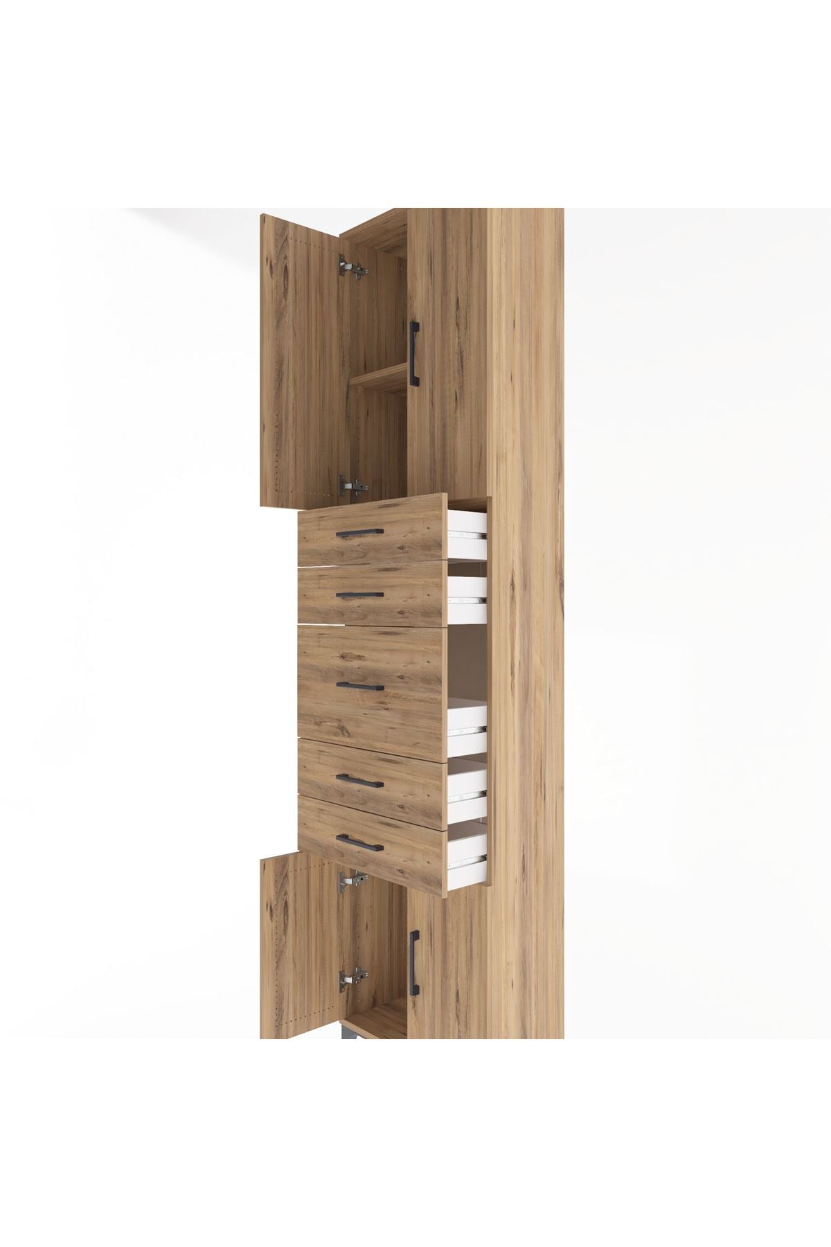 Arges Dolap 2 Raflı 5 Çekmeceli 4 Kapaklı 60x30x243 Çam-Çam