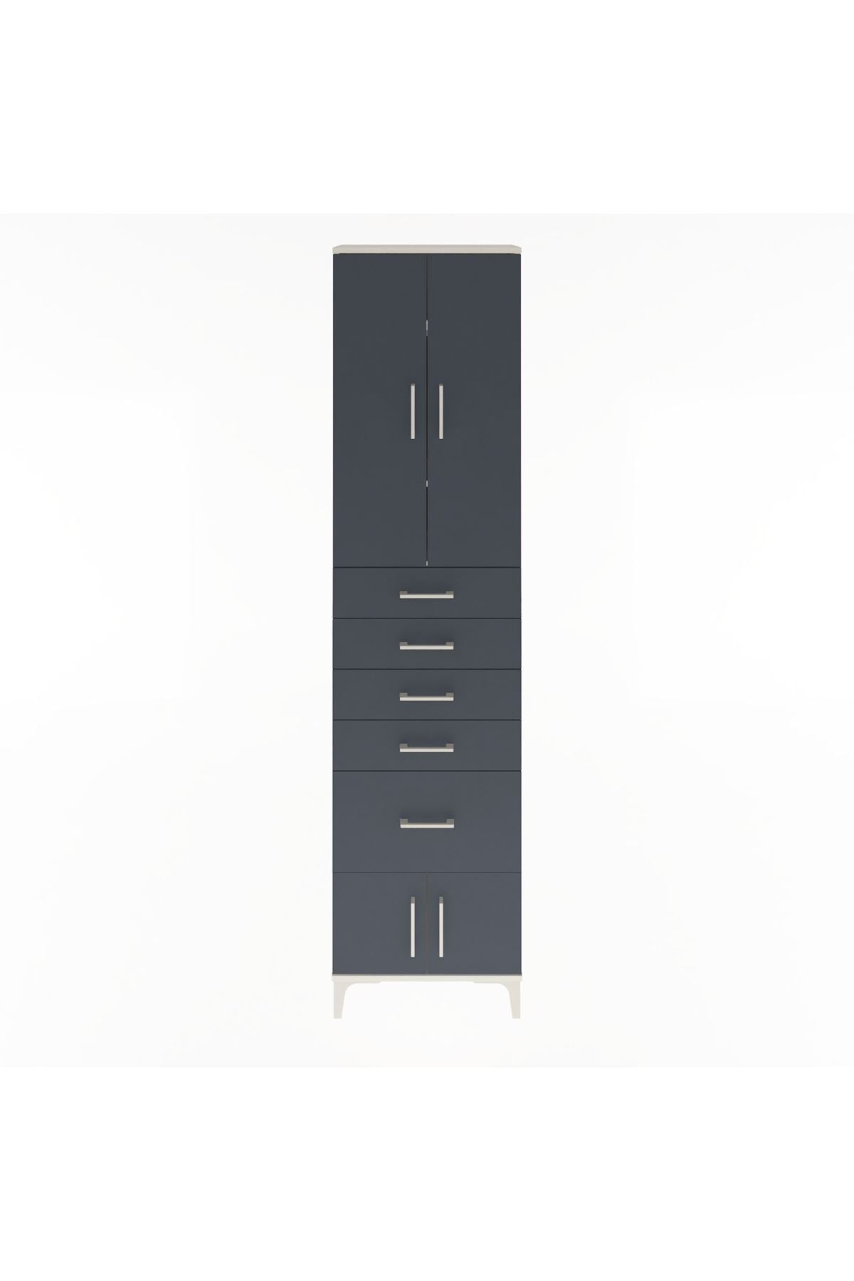 Arges Dolap 3 Raflı 5 Çekmeceli 4 Kapaklı 60x30x243 Aytaşı-Antrasit