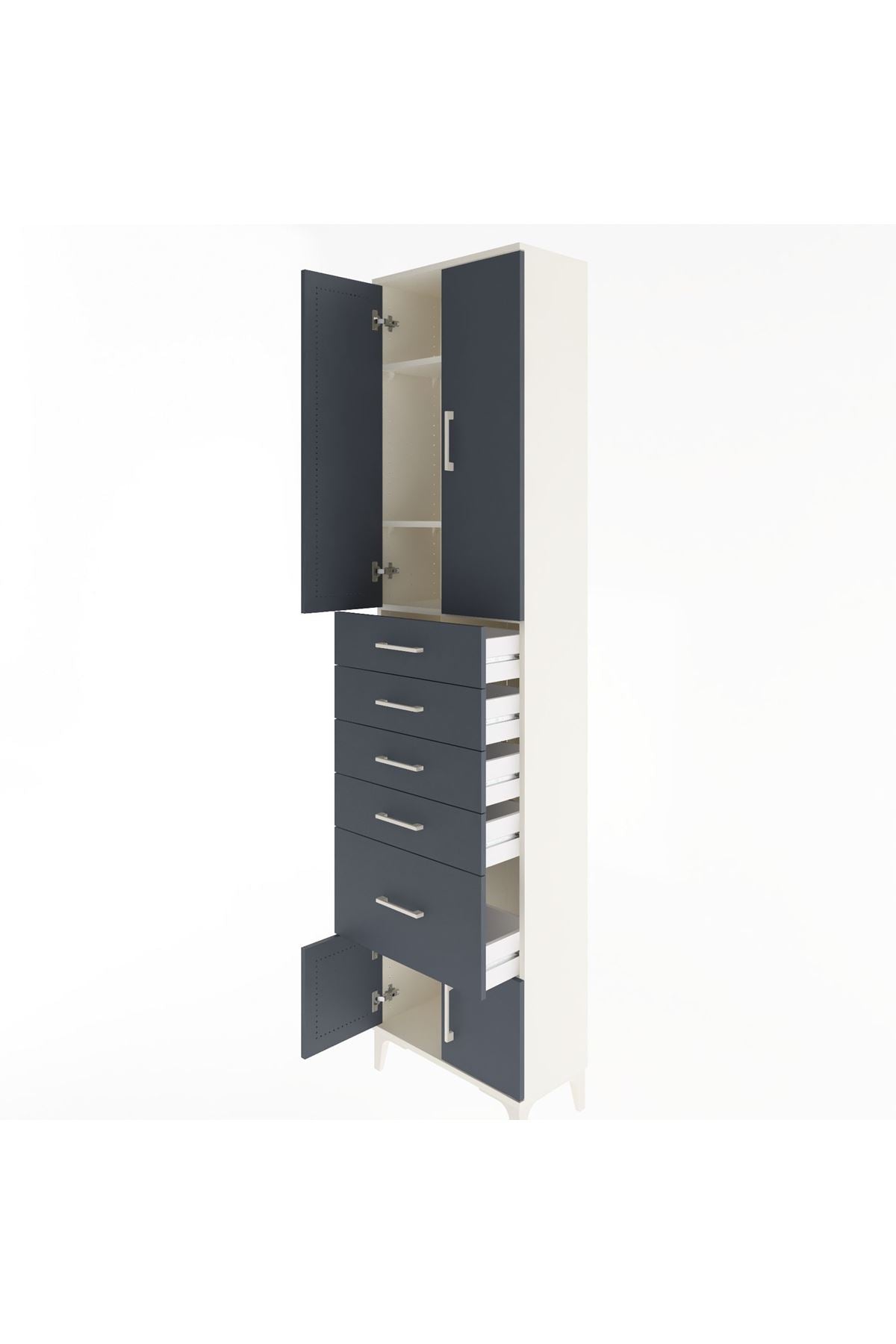 Arges Dolap 3 Raflı 5 Çekmeceli 4 Kapaklı 60x30x243 Aytaşı-Antrasit