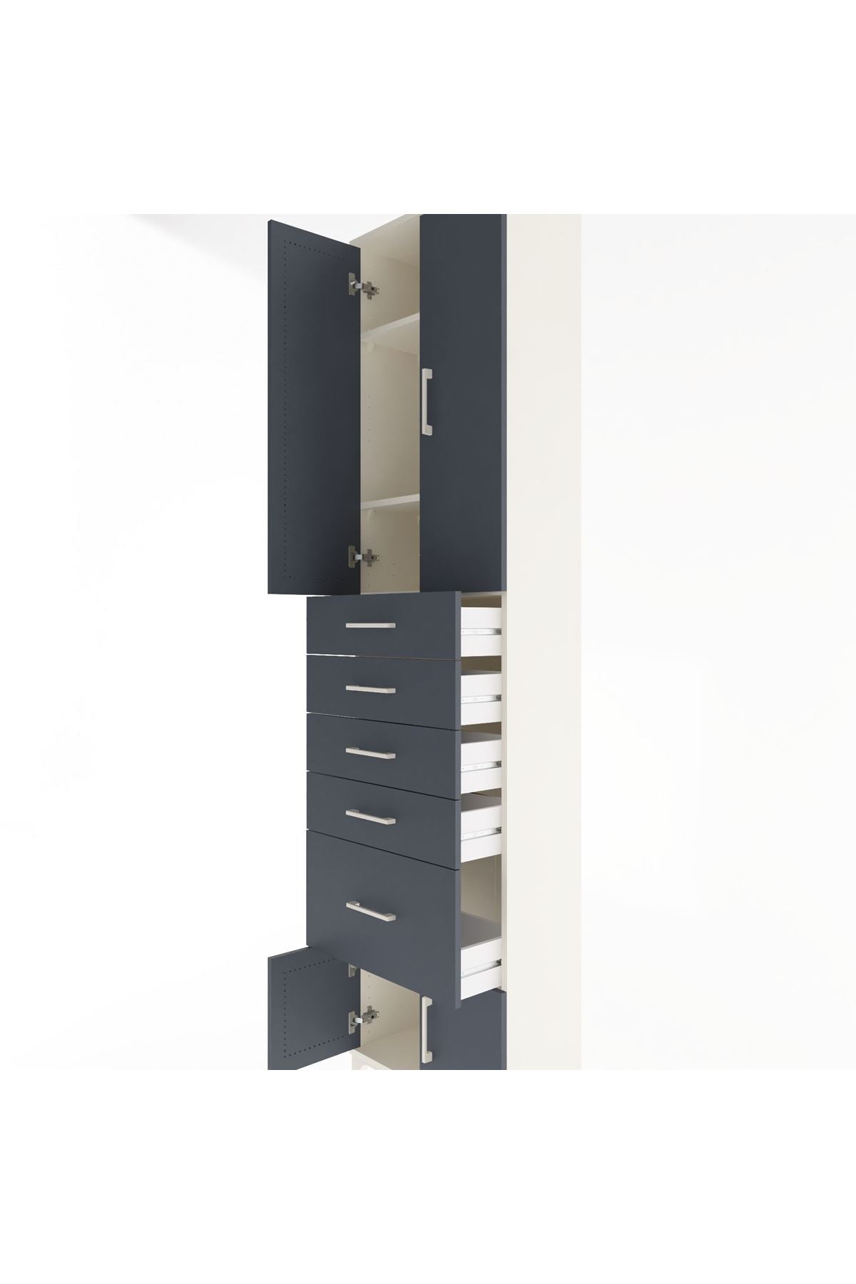 Arges Dolap 3 Raflı 5 Çekmeceli 4 Kapaklı 60x30x243 Aytaşı-Antrasit