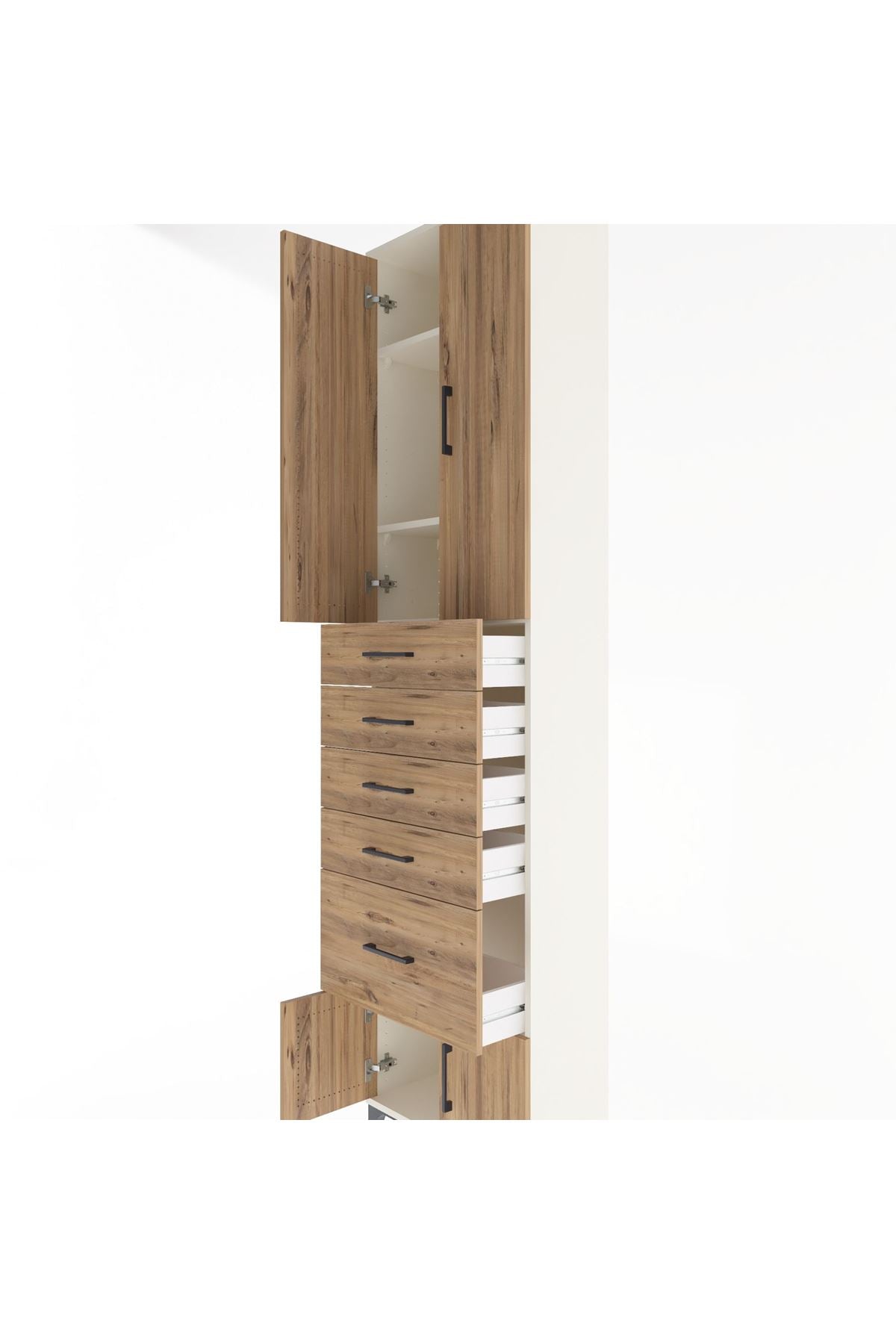 Arges Dolap 3 Raflı 5 Çekmeceli 4 Kapaklı 60x30x243 Aytaşı-Çam