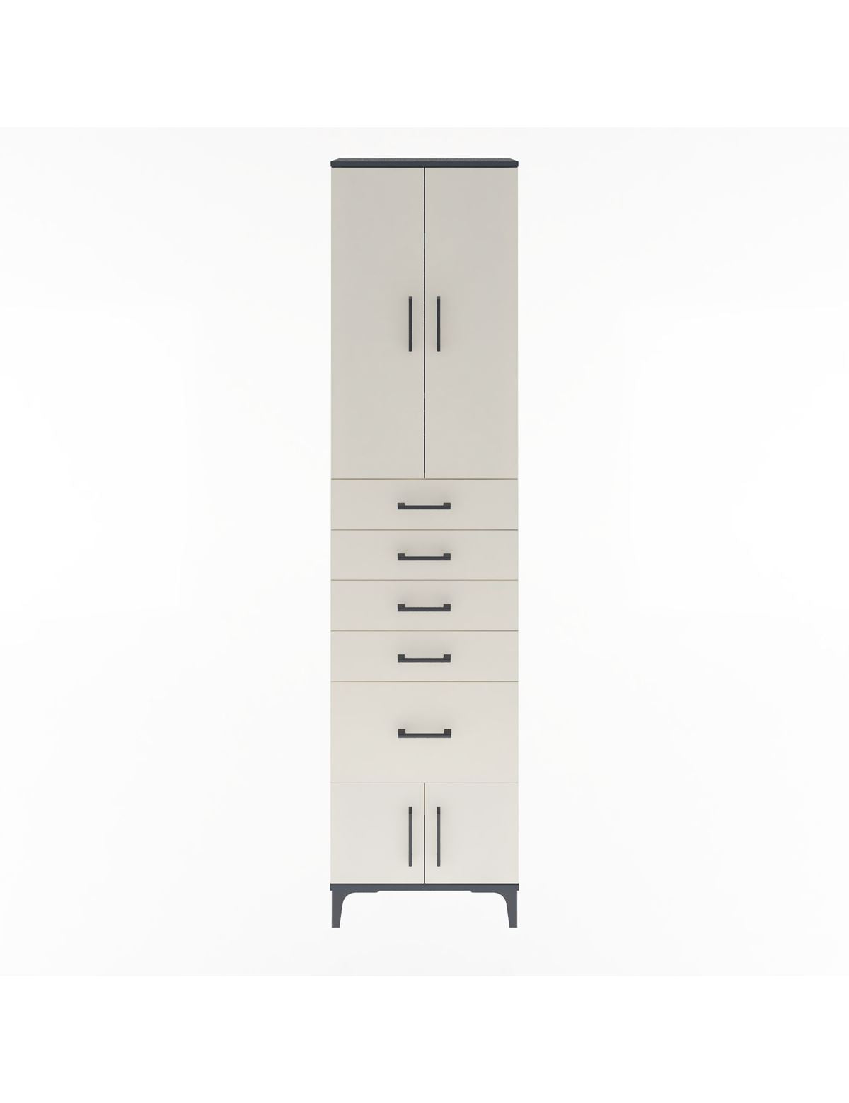 Arges Dolap 3 Raflı 5 Çekmeceli 4 Kapaklı 60x30x243 Antrasit-Aytaşı