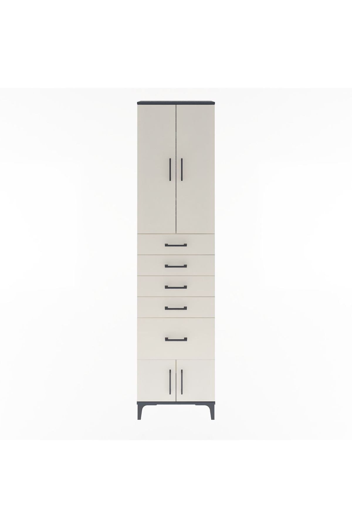 Arges Dolap 3 Raflı 5 Çekmeceli 4 Kapaklı 60x30x243 Antrasit-Aytaşı