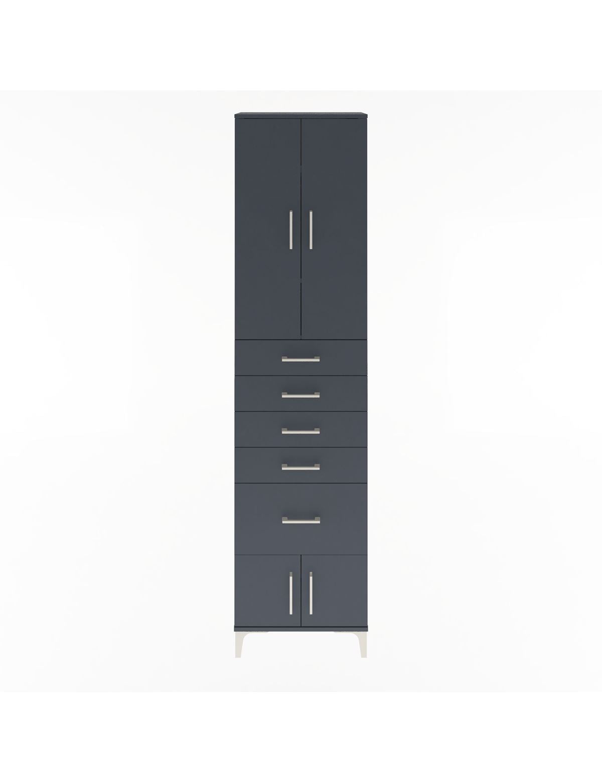 Arges Dolap 3 Raflı 5 Çekmeceli 4 Kapaklı 60x30x243 Antrasit-Antrasit