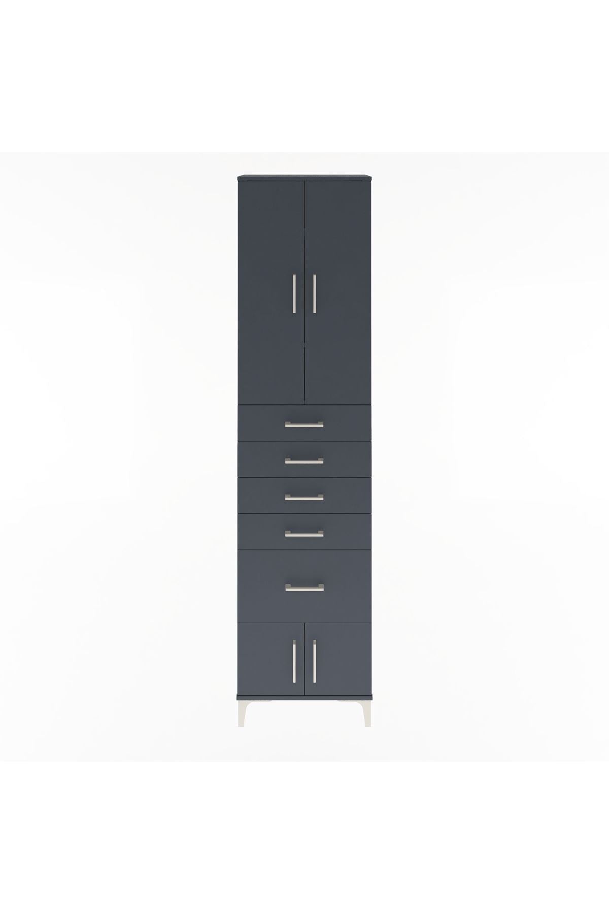 Arges Dolap 3 Raflı 5 Çekmeceli 4 Kapaklı 60x30x243 Antrasit-Antrasit
